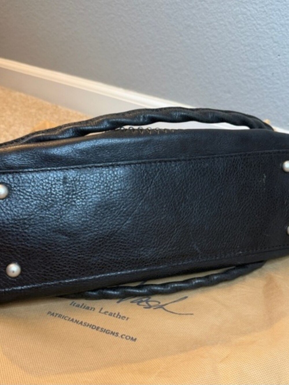 PATRICIA NASH Paris Tooled Italian Leather Tassel Satchel Bag in Black, NWT - Picture 8 of 9